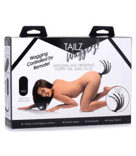 Анальный пробка-хвост с вибрацией, с дистанционным пультом Tailz Waggerz черная, 36.7 х 3.8 см - No Taboo