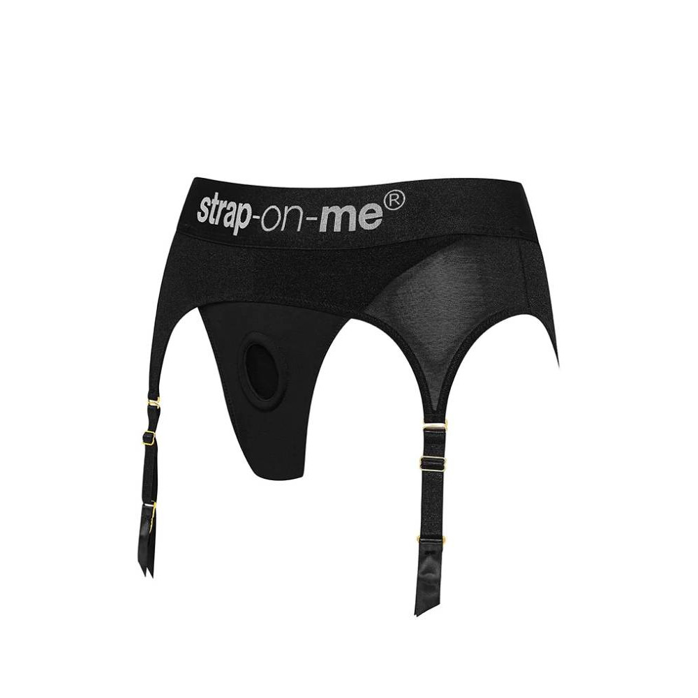 Трусы для страпона, M, с подвязками для чулок Strap-On-Me черные фото №11 — секс игрушки: Украина, NO TABOO