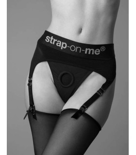Трусы для страпона, XL, с подвязками для чулок Strap-On-Me черные - No Taboo