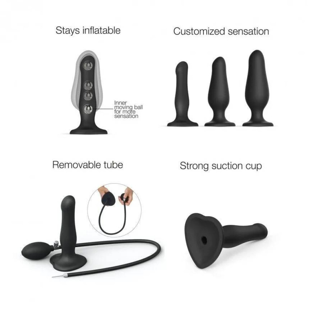 Насадка для страпона с накачкой нереалистичная Strap-On-Me черная, 19 х 6 см фото №6 — секс игрушки: Украина, NO TABOO