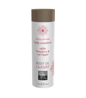 Масажна олійка їстівна HOT Body Oil Luxury зі смаком полуниці та червоного перцю, 75 мл - No Taboo