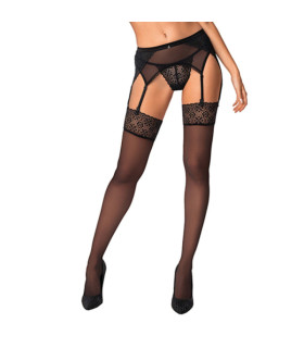 Черные кружевные чулки Obsessive Shibu, S/M - No Taboo