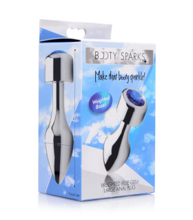 Анальная пробка металлическая XR Brands Booty Sparks с синим камнем, серебристая, 10.6 x 3.8 см - No Taboo