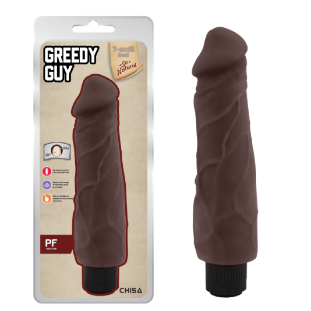 Реалистичный вибратор Greedy Guy из киберкожи, коричневый, 24 см х 5.5 см фото №0 — секс игрушки: Украина, NO TABOO