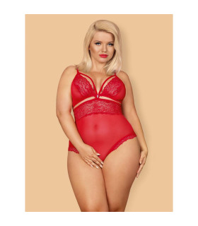 Еротичне боді з прикрасою в області декольте teddy opencrotch red XXL - No Taboo