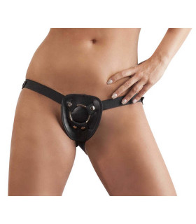Трусики для страпона с тремя металлическими кольцами PU Leather strap - No Taboo