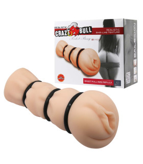 Мастурбатор-влагалище Crazy Bull Pocket Pussy с кольцами, бежевый, 16 х 7.5 см - No Taboo