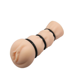 Мастурбатор-влагалище Crazy Bull Pocket Pussy с кольцами, бежевый, 16 х 7.5 см - No Taboo