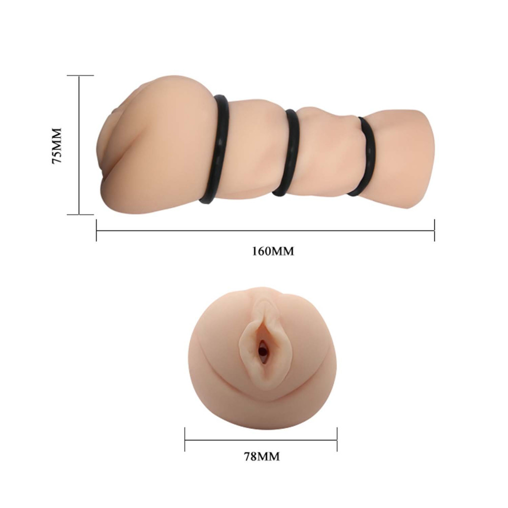Мастурбатор-влагалище Crazy Bull Pocket Pussy с кольцами, бежевый, 16 х 7.5 см фото №5 — секс игрушки: Украина, NO TABOO