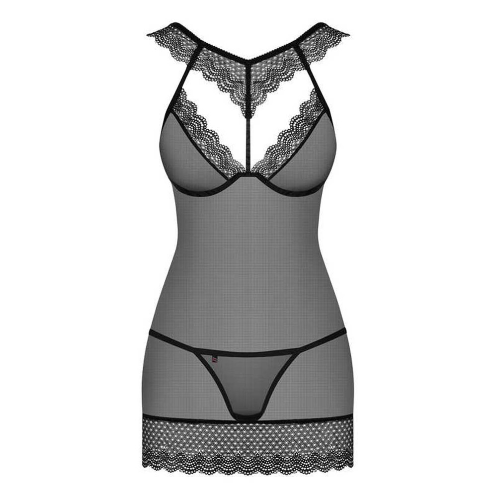 Сексуальная черная сорочка с кружевным ожерельем L/XL, фото №3 — секс шоп Украина, NO TABOO