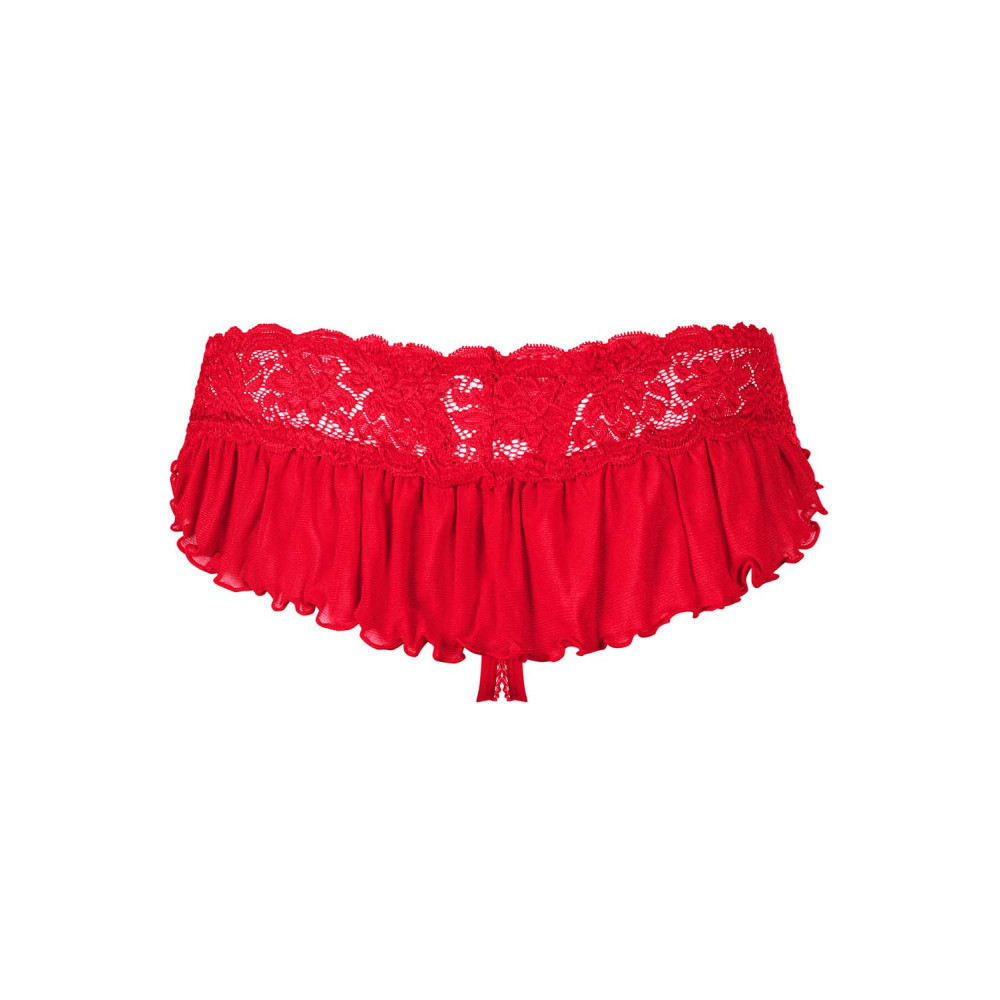 Сексуальные стринги кружевные с атласом и юбочкой, красные L/XL, фото №4 — секс шоп Украина, NO TABOO
