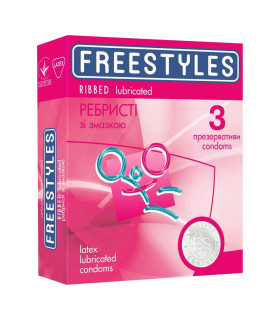 Презервативы ребристые латексные Freestyles Ribbed со смазкой, 0.06 мм, 3 шт - No Taboo