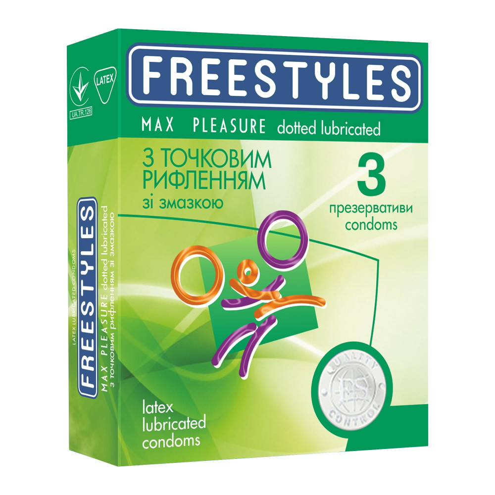 Презервативы латексные с точечным рельефом FREESTYLES со смазкой, 0.06 мм, 3 шт, фото №0 — секс шоп Украина, NO TABOO