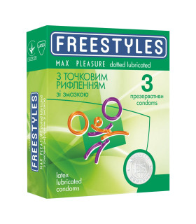 Презервативы латексные с точечным рельефом FREESTYLES со смазкой, 0.06 мм, 3 шт - No Taboo