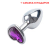 Анальная пробка, М, с фиолетовым камнем в форме сердца (смазка в подарок), металлическая, 8.5 x 3.5 фото №1 — секс игрушки: Украина, NO TABOO