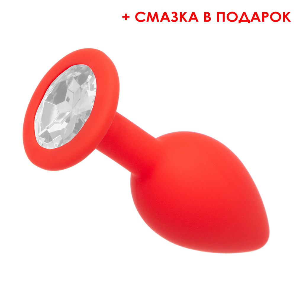 Анальная пробка с прозрачным стразом, красная (смазка в подарок), S, 7.5 х 2.8 см фото №0 — секс игрушки: Украина, NO TABOO