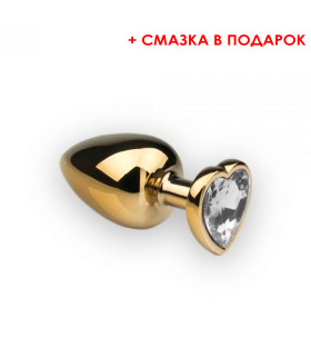 Металлическая анальная пробка с камнем в форме сердца (смазка в подарок), размер S - No Taboo