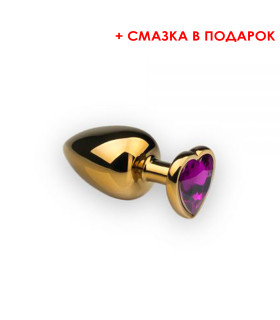 Анальная металлическая пробка с камнем в форме сердца (смазка в подарок) Gold Heart Sapphire S - No Taboo