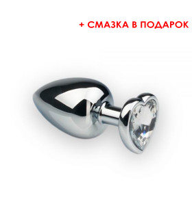 Анальная пробка, Silver Heart Diamond (змазка WET 10 мл у подарунок), M - No Taboo