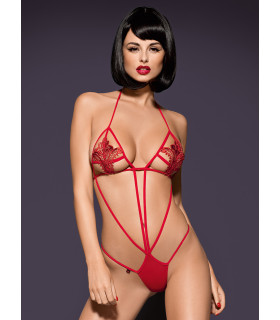 Сексуальное боди Obsessive Teddy Rood, S/M, с кружевом, красное - No Taboo