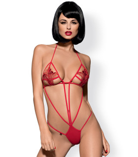 Сексуальное боди Obsessive Teddy Rood, S/M, с кружевом, красное - No Taboo
