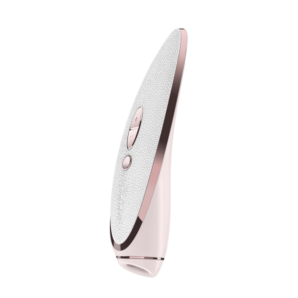 Вакуумный стимулятор Satisfyer Luxury Pret-a-Porter White с кожаной вставкой, розово-белый, 19.2 х 4 см фото №0 — секс игрушки: Украина, NO TABOO