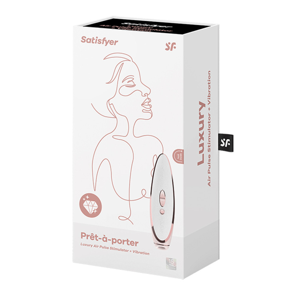 Вакуумный стимулятор Satisfyer Luxury Pret-a-Porter White с кожаной вставкой, розово-белый, 19.2 х 4 см фото №2 — секс игрушки: Украина, NO TABOO