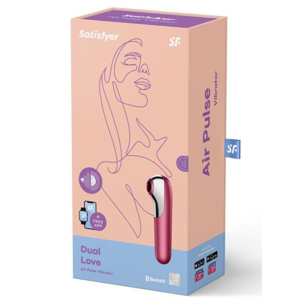Вакуумный стимулятор Satisfyer Dual Love с вибрацией, с приложением, красный, 17.9 х 4.9 см фото №2 — секс игрушки: Украина, NO TABOO