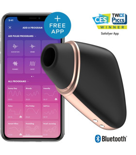 Вакуумный стимулятор с вибрацией Satisfyer Love Triangle с приложением, черный, 8.7 х 6.7 см - No Taboo