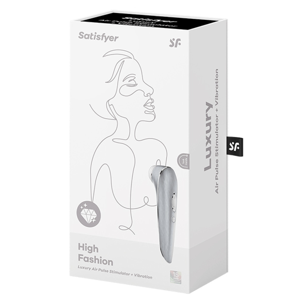 Вакуумный стимулятор с вибрацией Satisfyer High Fashion алюминиевый, серебристый, 17.3 х 4.2 см фото №2 — секс игрушки: Украина, NO TABOO
