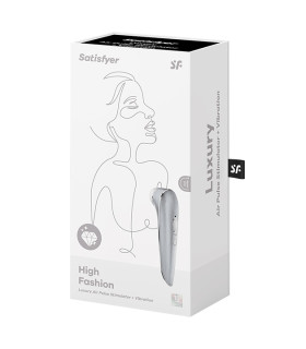 Вакуумный стимулятор с вибрацией Satisfyer High Fashion алюминиевый, серебристый, 17.3 х 4.2 см - No Taboo