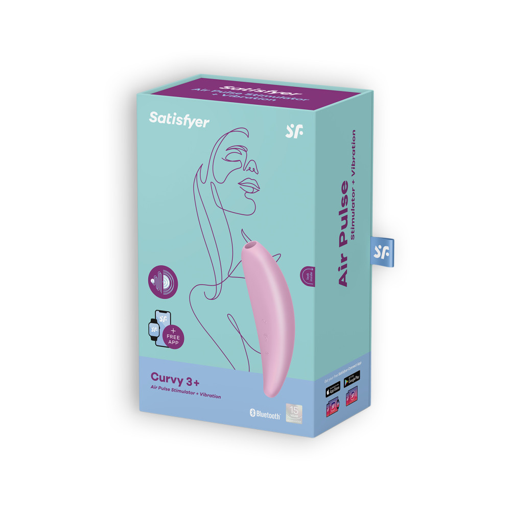 Вакуумный стимулятор Satisfyer Curvy 3 с вибрацией и приложением, розовый, 14.8 х 4.8 см фото №2 — секс игрушки: Украина, NO TABOO