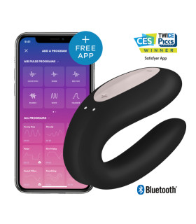 Вібратор для пар Satisfyer Double Joy з додатком, чорний, 9.1 х 4.1 см - No Taboo