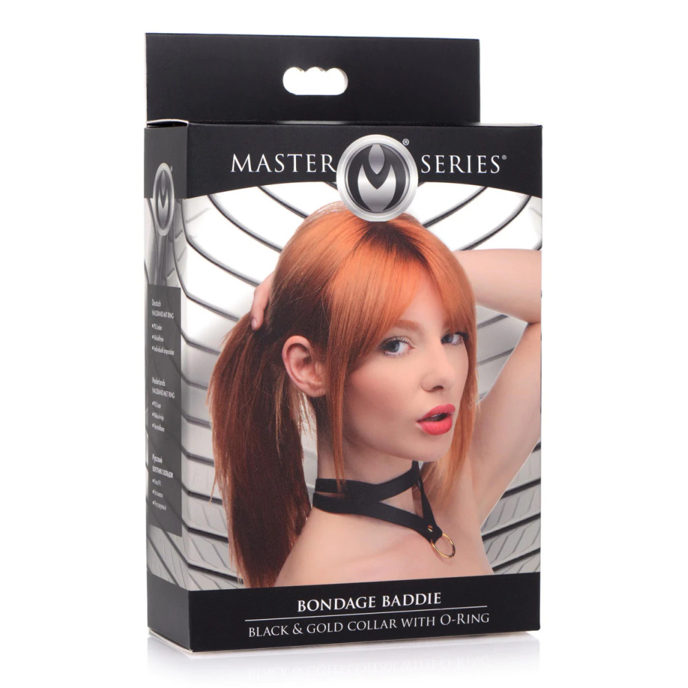 Ошейник бондажный Master Series Bondage Baddie Collar With O-ring, черный, фото №2 — секс шоп Украина, NO TABOO