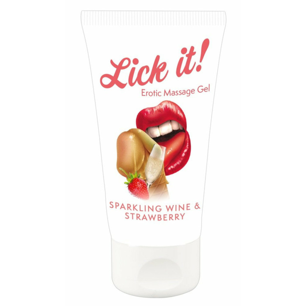 Массажный гель-лубрикант Lick It! со вкусом шампанского и клубники, 50 мл, фото №0 — секс шоп Украина, NO TABOO