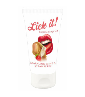 Массажный гель-лубрикант Lick It! со вкусом шампанского и клубники, 50 мл - No Taboo
