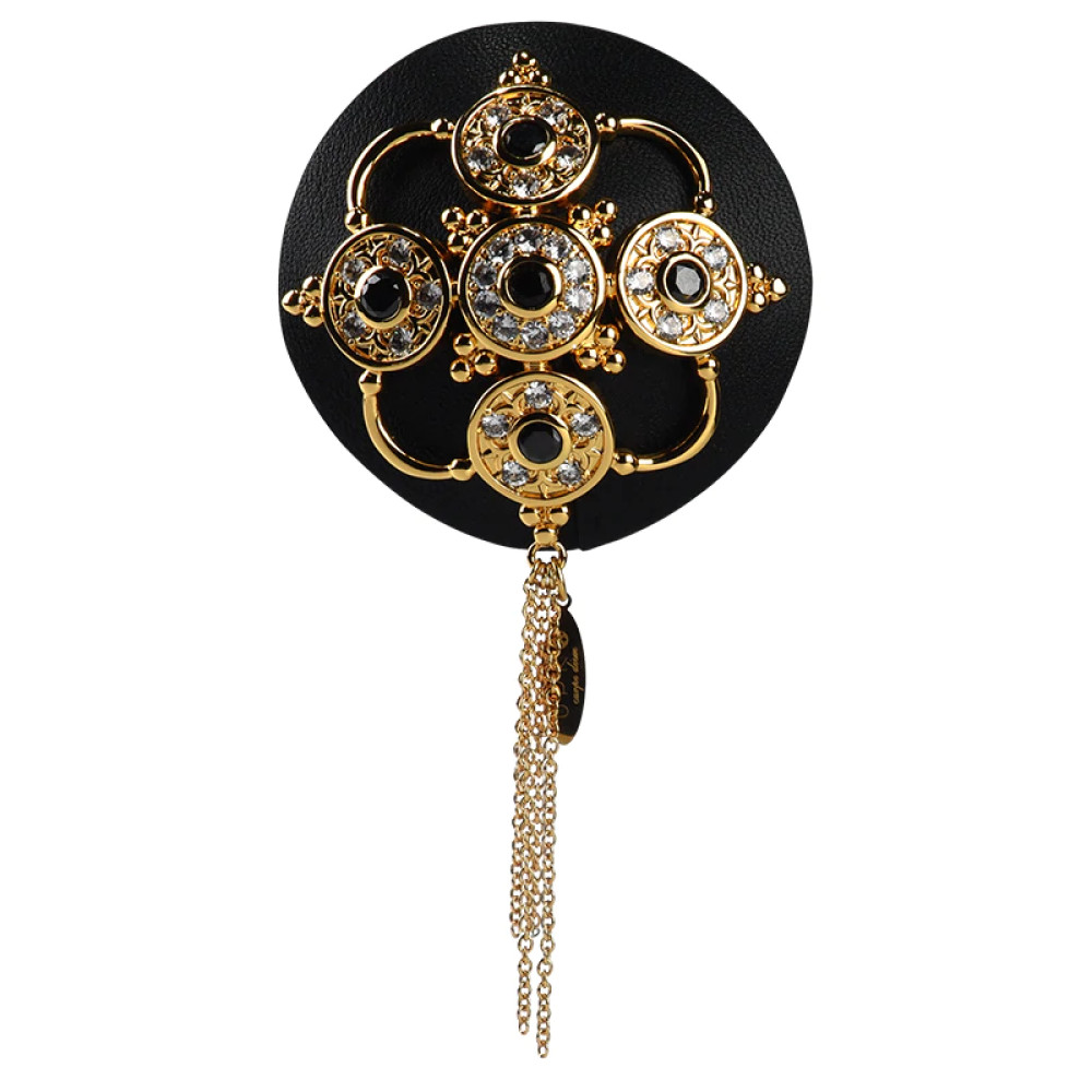 Пестисы с горным хрусталем и цирконием UPKO Luxury Baroque с итальянской кожи, черного цвета, фото №5 — секс шоп Украина, NO TABOO