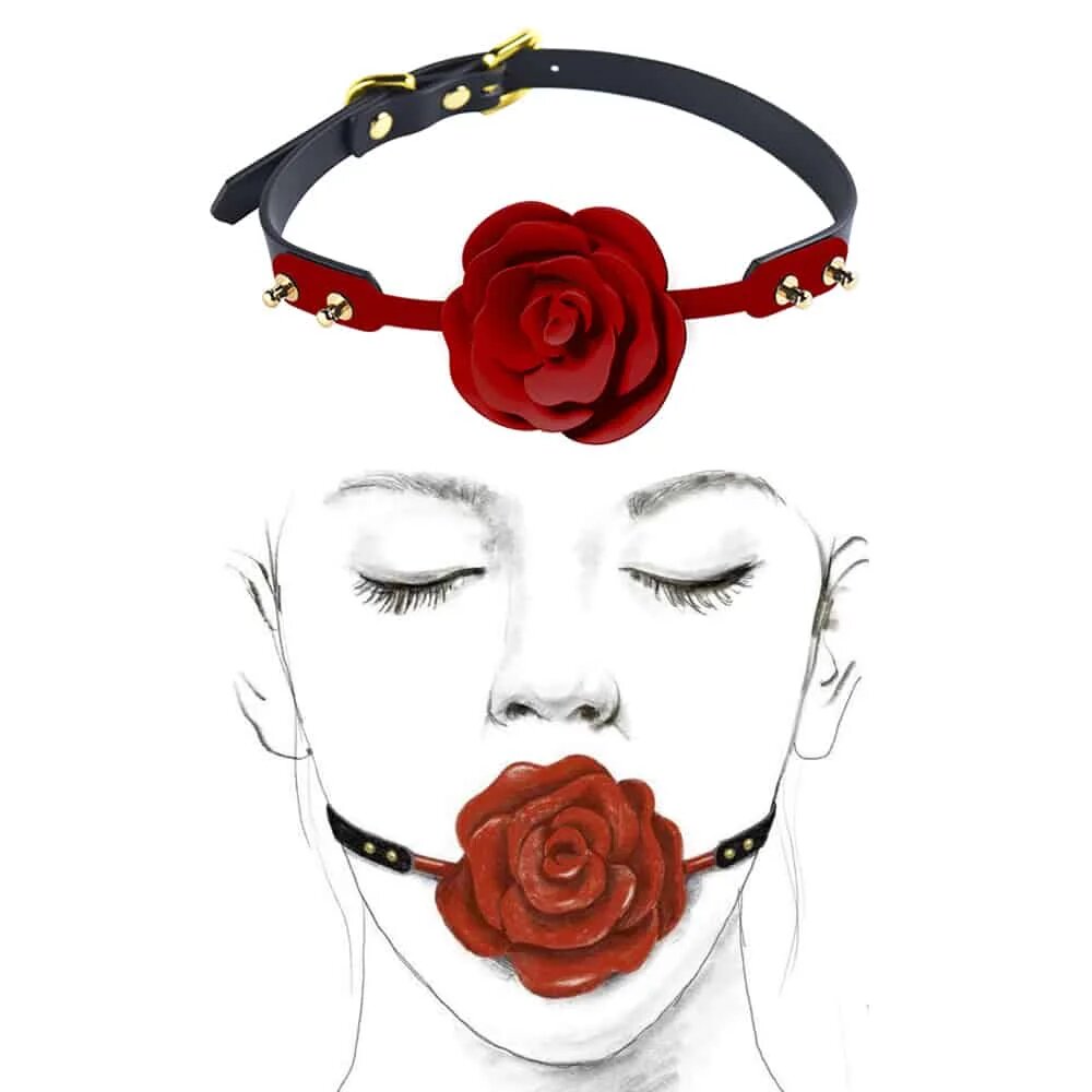 Кляп роза из силикона и итальянской кожи Rose Ball Gag UPKO, фото №0 — секс шоп Украина, NO TABOO