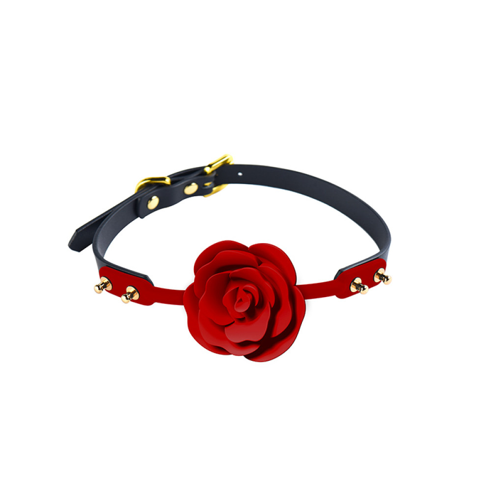 Кляп роза из силикона и итальянской кожи Rose Ball Gag UPKO, фото №2 — секс шоп Украина, NO TABOO