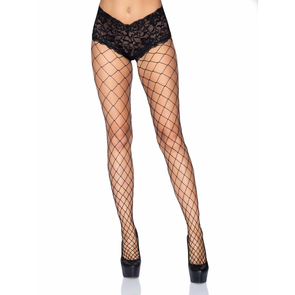 Колготки в крупную сетку с кружевными шортиками Leg Avenue Fencenet Diamond Pantyhose, размер O/S, фото №0 — секс шоп Украина, NO TABOO