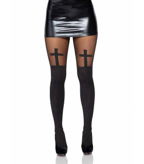 Колготки с имитацией чулок с крестами Leg Avenue Bless Me Cross, размер O/S - No Taboo