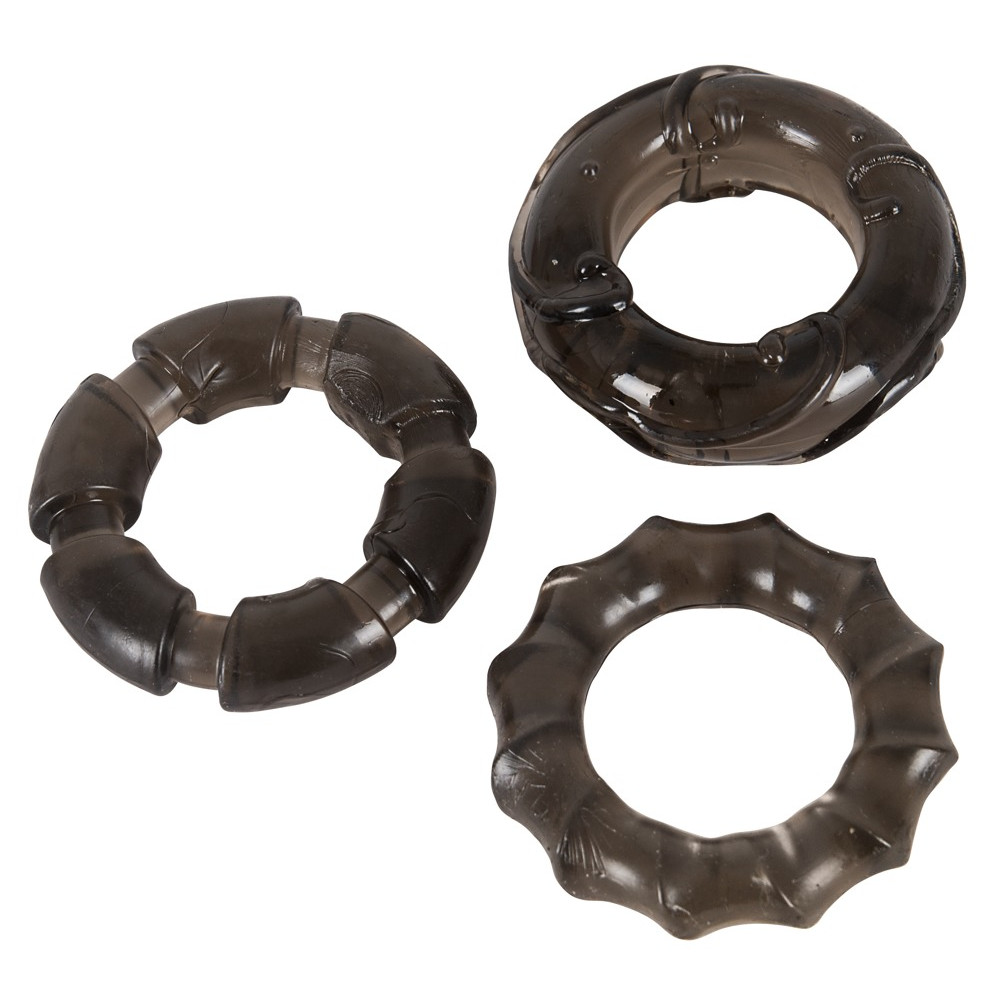 Набор из 3-х эрекционных колец Stretchy Cock Rings, дымчато-черные фото №2 — секс игрушки: Украина, NO TABOO