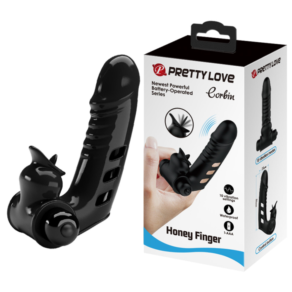Вибронасадка на палец Pretty Love Corbin рельефная, черная, 11 х 2.8 см фото №0 — секс игрушки: Украина, NO TABOO