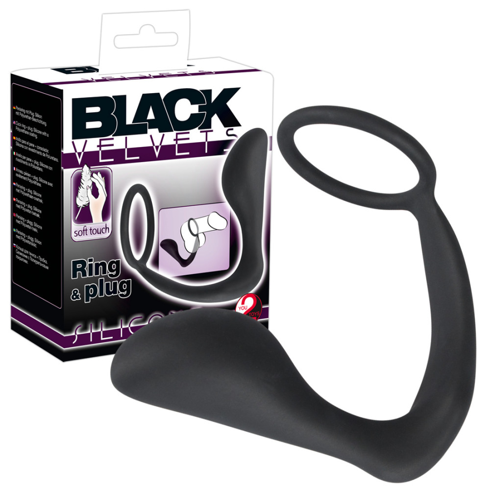 Эрекционное кольцо с анальной пробкой Black Velvets Ring & Plug, черное фото №0 — секс игрушки: Украина, NO TABOO