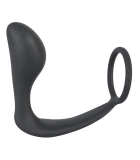 Эрекционное кольцо с анальной пробкой Black Velvets Ring & Plug, черное - No Taboo