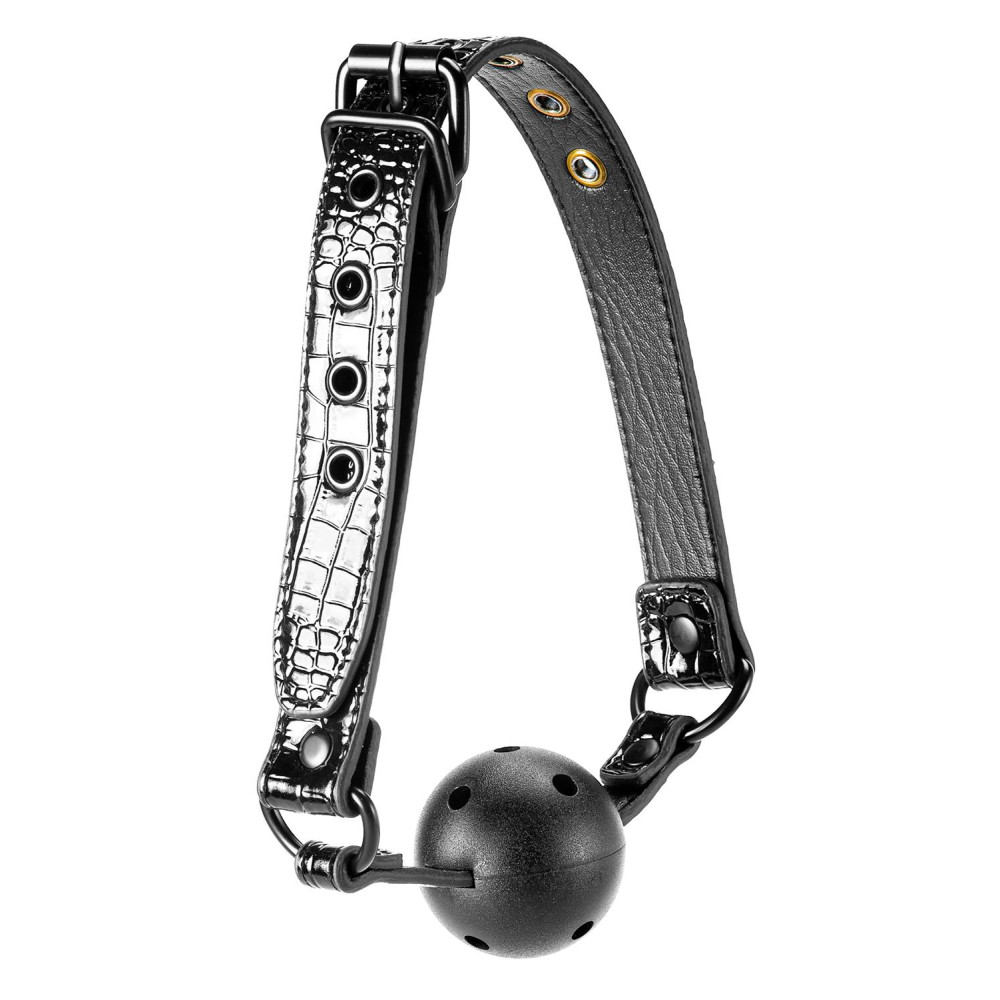 Кляп с пластиковым шариком 4,7 см диаметр BLAZE LUXURY BALL GAG CROCO BLACK	, фото №4 — секс шоп Украина, NO TABOO