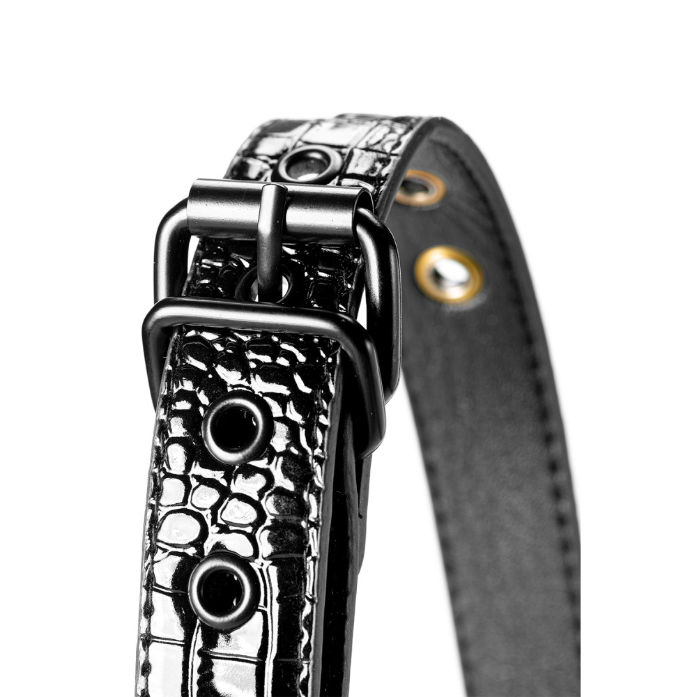 Кляп с пластиковым шариком 4,7 см диаметр BLAZE LUXURY BALL GAG CROCO BLACK	, фото №6 — секс шоп Украина, NO TABOO
