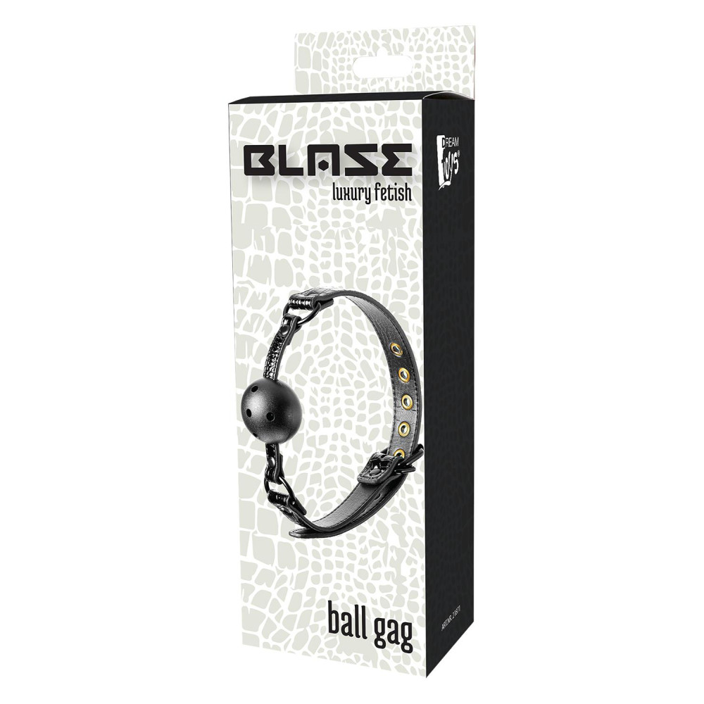 Кляп с пластиковым шариком 4,7 см диаметр BLAZE LUXURY BALL GAG CROCO BLACK	, фото №2 — секс шоп Украина, NO TABOO