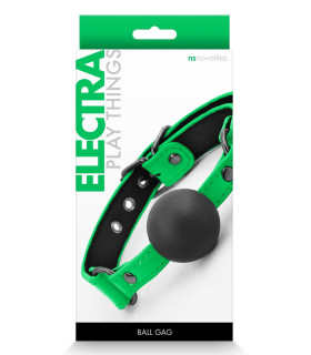 Кляп-шарик NS Novelties Electra силиконовый, с неоновым зеленым ремешком, черный, 4.5 см - No Taboo