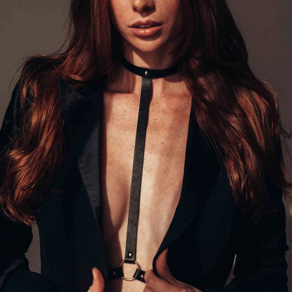 Портупея MAZE Bijoux Indiscrets с ошейником и одним пересечением, черная, фото №2 — секс шоп Украина, NO TABOO